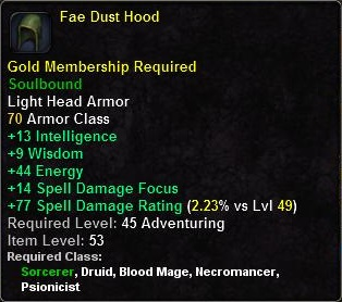 In-game tooltip for Fae Dust Hood