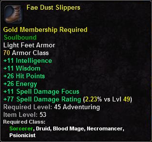 In-game tooltip for Fae Dust Slippers