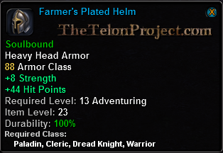 In-game tooltip for Farmer's Plated Helm