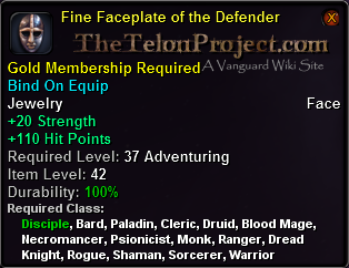 In-game tooltip for Fine Faceplate of the Defender