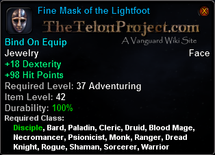 In-game tooltip for Fine Mask of the Lightfoot