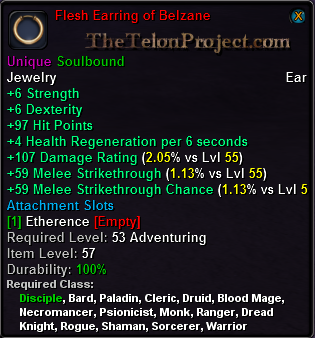 In-game tooltip for Flesh Earring of Belzane