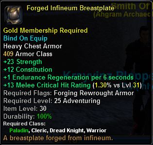 In-game tooltip for Forged Infineum Breastplate