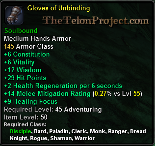 In-game tooltip for Gloves of Unbinding