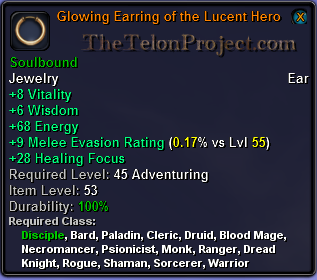 In-game tooltip for Glowing Earring of the Lucent Hero