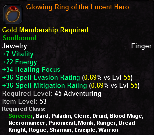 In-game tooltip for Glowing Ring of the Lucent Hero
