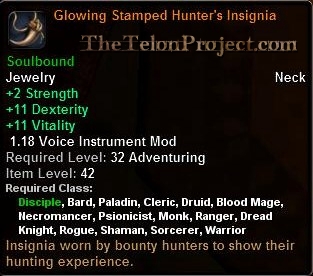 In-game tooltip for Glowing Stamped Hunter's Insignia