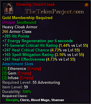 In-game tooltip for Glowing Ulvari Cloak