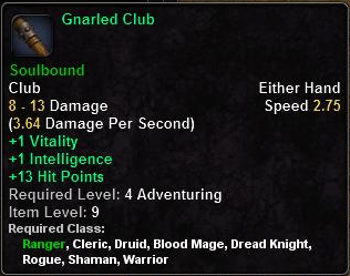 In-game tooltip for Gnarled Club