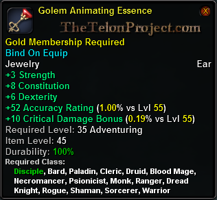 In-game tooltip for Golem Animating Essence