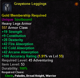 In-game tooltip for Graystone Leggings
