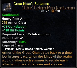In-game tooltip for Great Khan's Sabatons