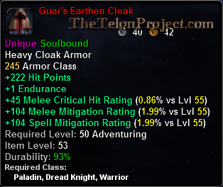 In-game tooltip for Guar's Earthen Cloak