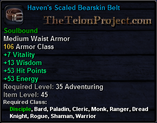 In-game tooltip for Haven's Scaled Bearskin Belt
