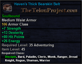 In-game tooltip for Haven's Thick Bearskin Belt