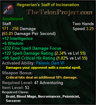 In-game tooltip for Hegnerian's Staff of Incineration