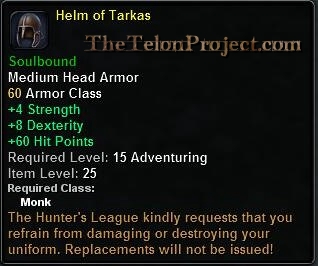 In-game tooltip for Helm of Tarkas