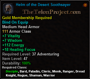 In-game tooltip for Helm of the Desert Soothsayer