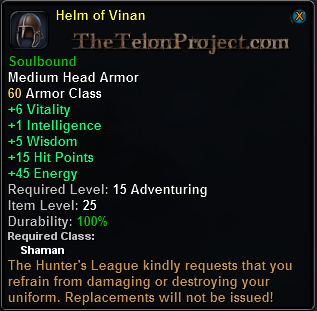 In-game tooltip for Helm of Vinan
