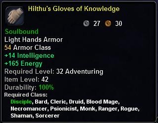 In-game tooltip for Hilthu's Gloves of Knowledge