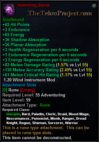 In-game tooltip for Humming Stone