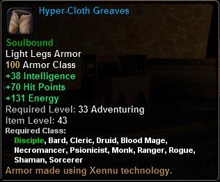 In-game tooltip for Hyper-Cloth Greaves