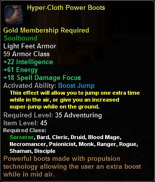 In-game tooltip for Hyper-Cloth Power Boots