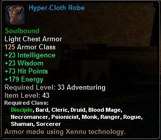 In-game tooltip for Hyper-Cloth Robe