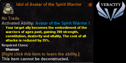 In-game tooltip for Idol of Avatar of the Spirit Warrior