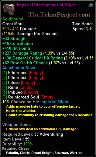 In-game tooltip for Imperial Warhammer of Might