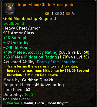 In-game tooltip for Impervious Chitin Breastplate