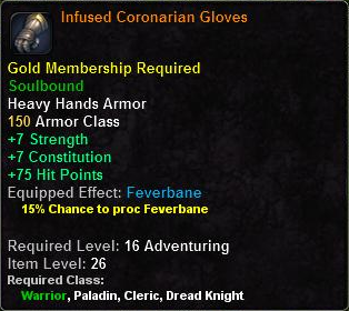 In-game tooltip for Infused Coronarian Gloves