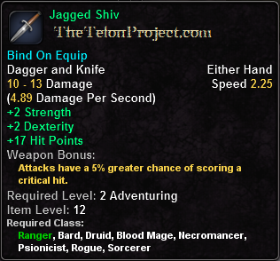In-game tooltip for Jagged Shiv