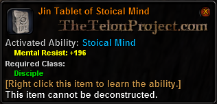 In-game tooltip for Jin Tablet of Stoical Mind