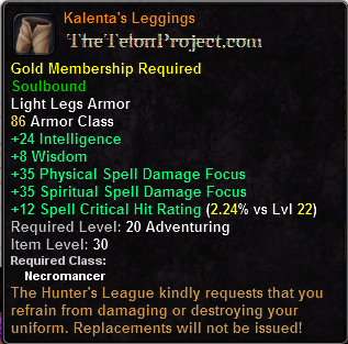 In-game tooltip for Kalenta's Leggings