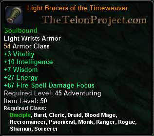 In-game tooltip for Light Bracers of the Timeweaver