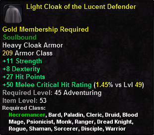 In-game tooltip for Light Cloak of the Lucent Defender
