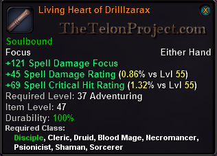 In-game tooltip for Living Heart of Drilllzarax