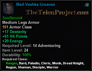 In-game tooltip for Mail Veshka Greaves