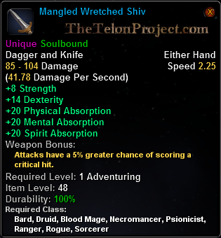 In-game tooltip for Mangled Wretched Shiv