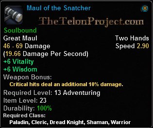 In-game tooltip for Maul of the Snatcher