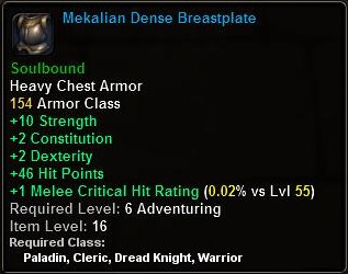 In-game tooltip for Mekalian Dense Breastplate