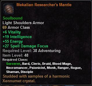 In-game tooltip for Mekalian Researcher's Mantle