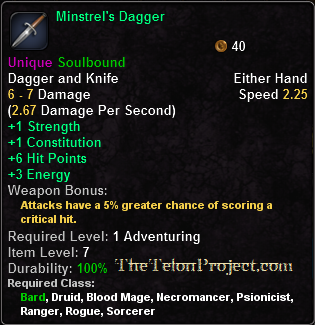 In-game tooltip for Minstrel's Dagger