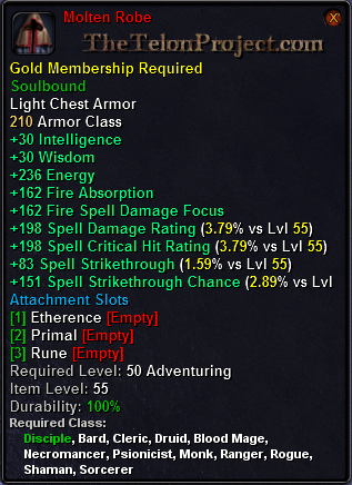 In-game tooltip for Molten Robe