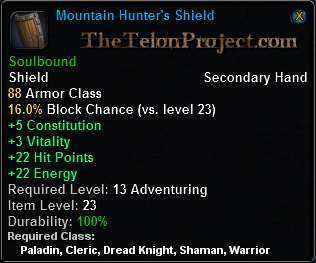 In-game tooltip for Mountain Hunter's Shield