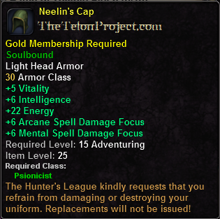 In-game tooltip for Neelin's Cap