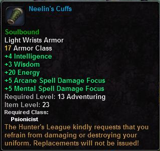 In-game tooltip for Neelin's Cuffs