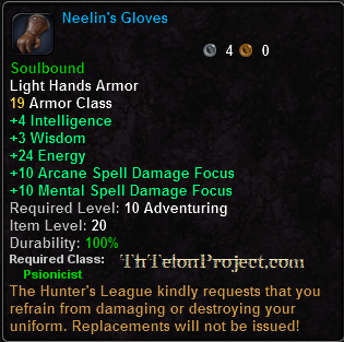 In-game tooltip for Neelin's Gloves