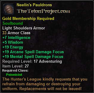 In-game tooltip for Neelin's Pauldrons